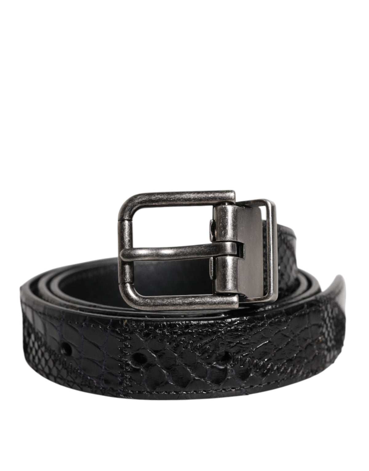 Ceinture Dolce &amp; Gabbana en cuir exotique noir avec boucle en métal et logo