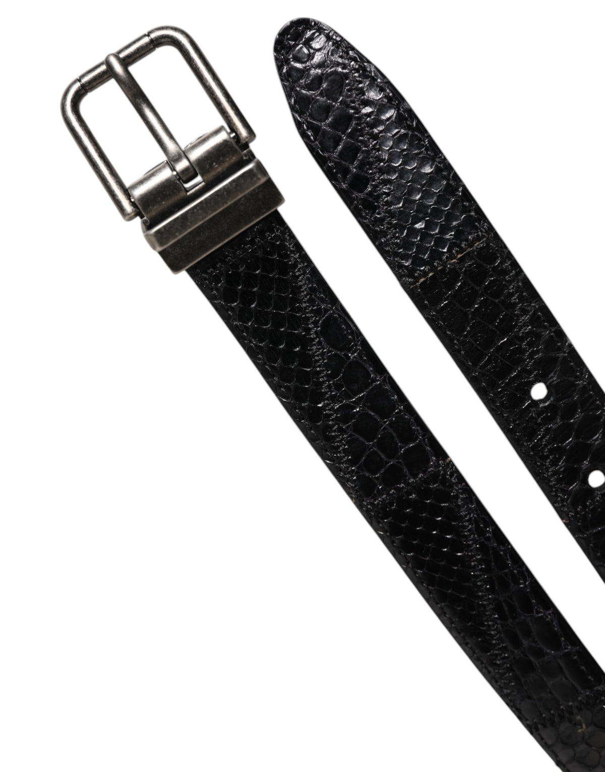 Ceinture Dolce &amp; Gabbana en cuir exotique noir avec boucle en métal et logo