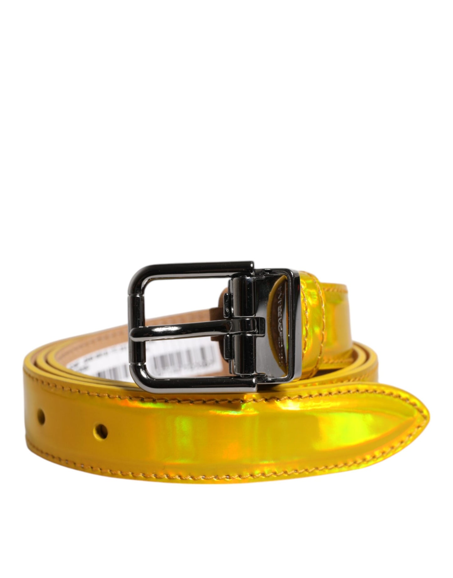 Ceinture Dolce &amp; Gabbana en cuir jaune métallisé avec boucle et logo en métal