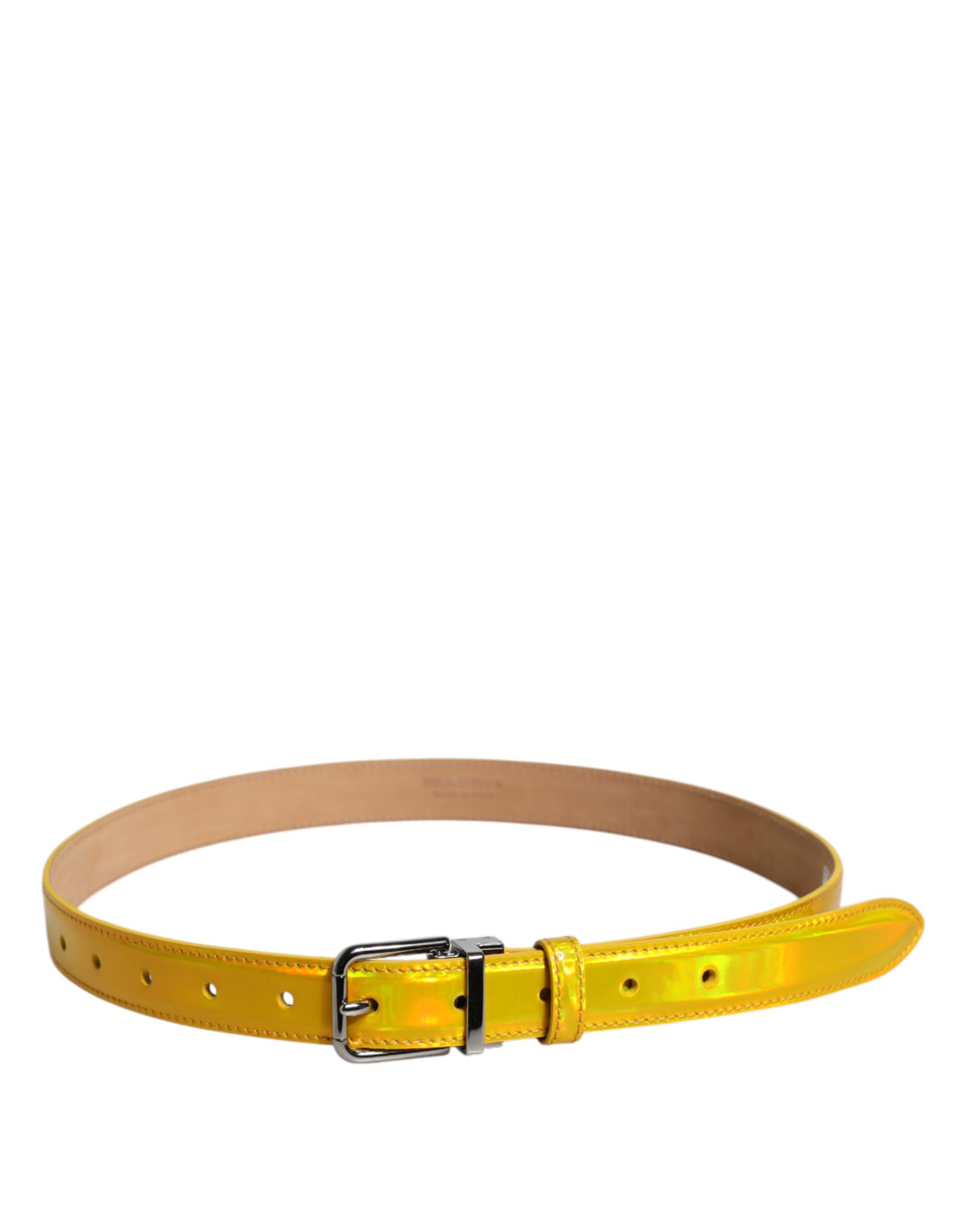 Ceinture Dolce &amp; Gabbana en cuir jaune métallisé avec boucle et logo en métal