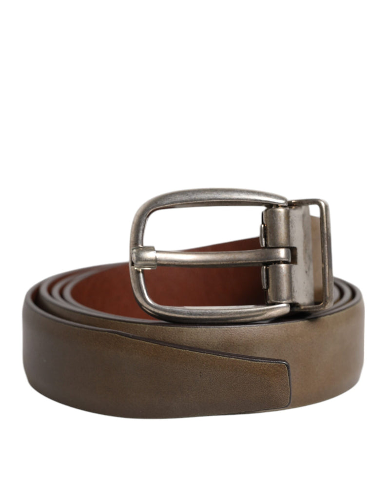 Dolce &amp; Gabbana Bruine Leren Klassieke Metalen Logo Gesp Riem