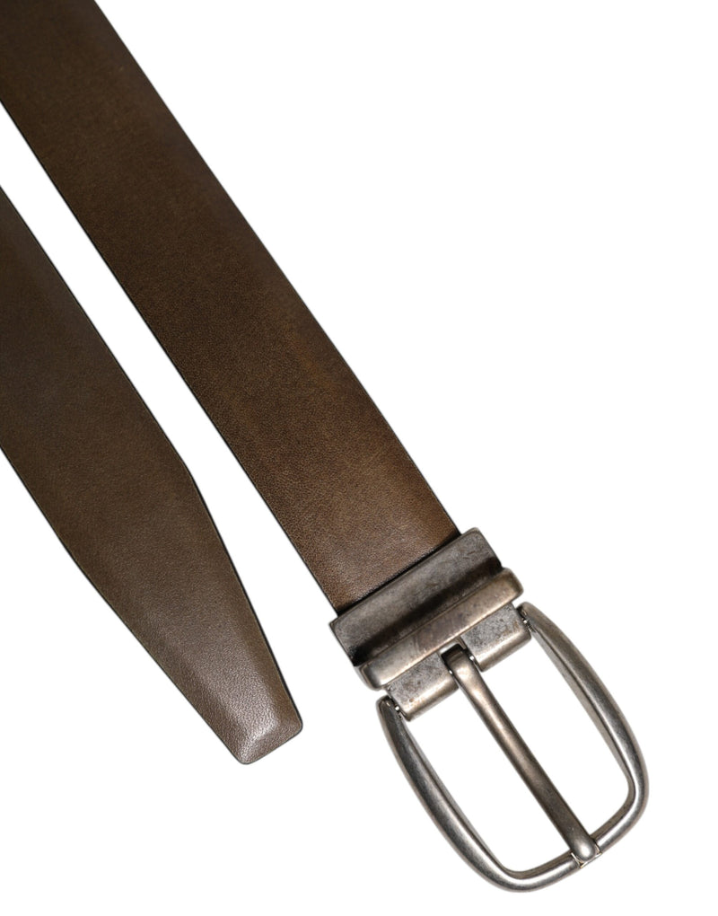 Dolce &amp; Gabbana Bruine Leren Klassieke Metalen Logo Gesp Riem