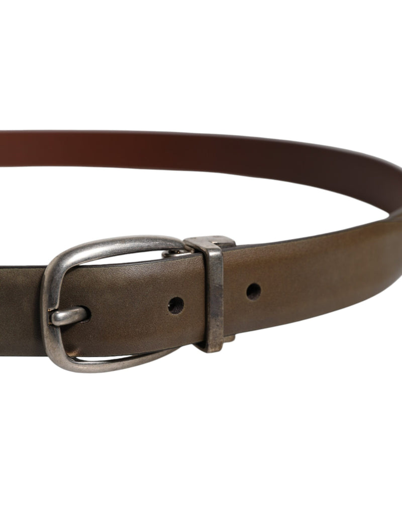 Dolce &amp; Gabbana Bruine Leren Klassieke Metalen Logo Gesp Riem