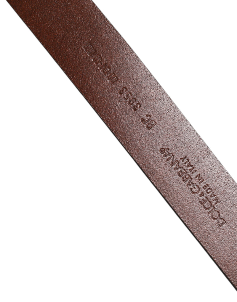 Dolce &amp; Gabbana Bruine Leren Klassieke Metalen Logo Gesp Riem