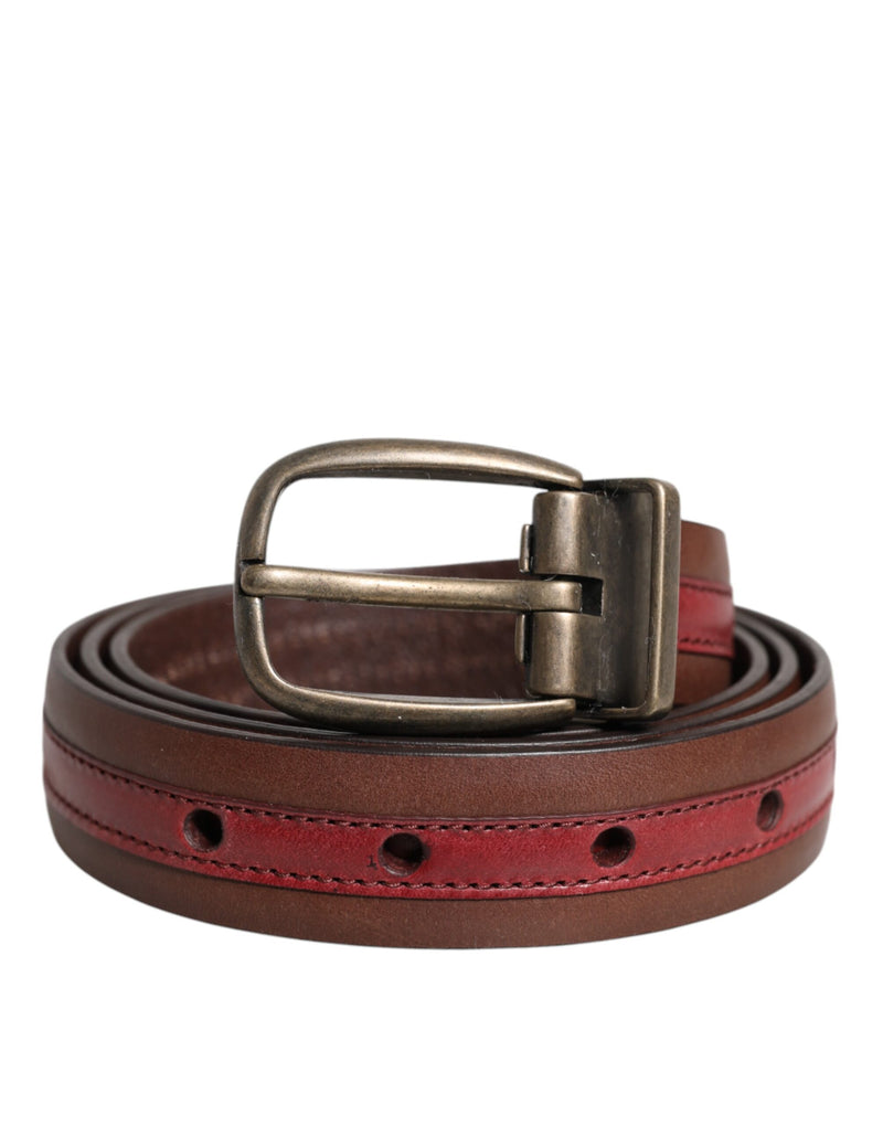 Dolce &amp; Gabbana Burgundy leren metalen logo gesp riem