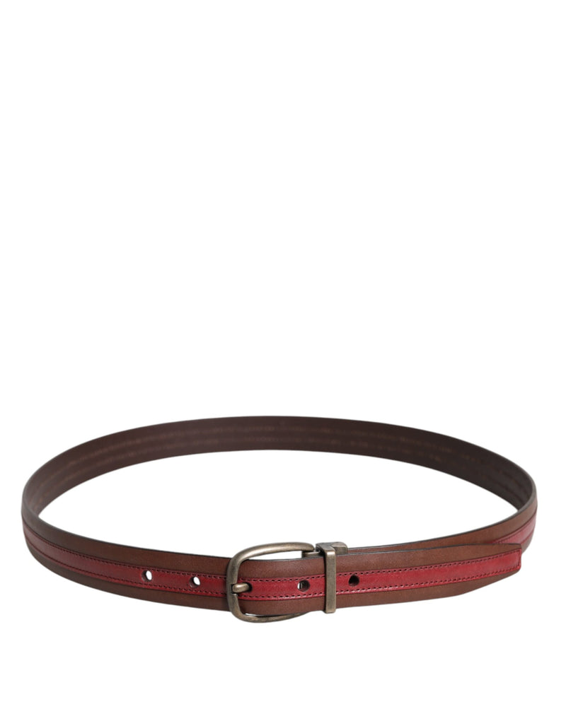 Dolce &amp; Gabbana Burgundy leren metalen logo gesp riem