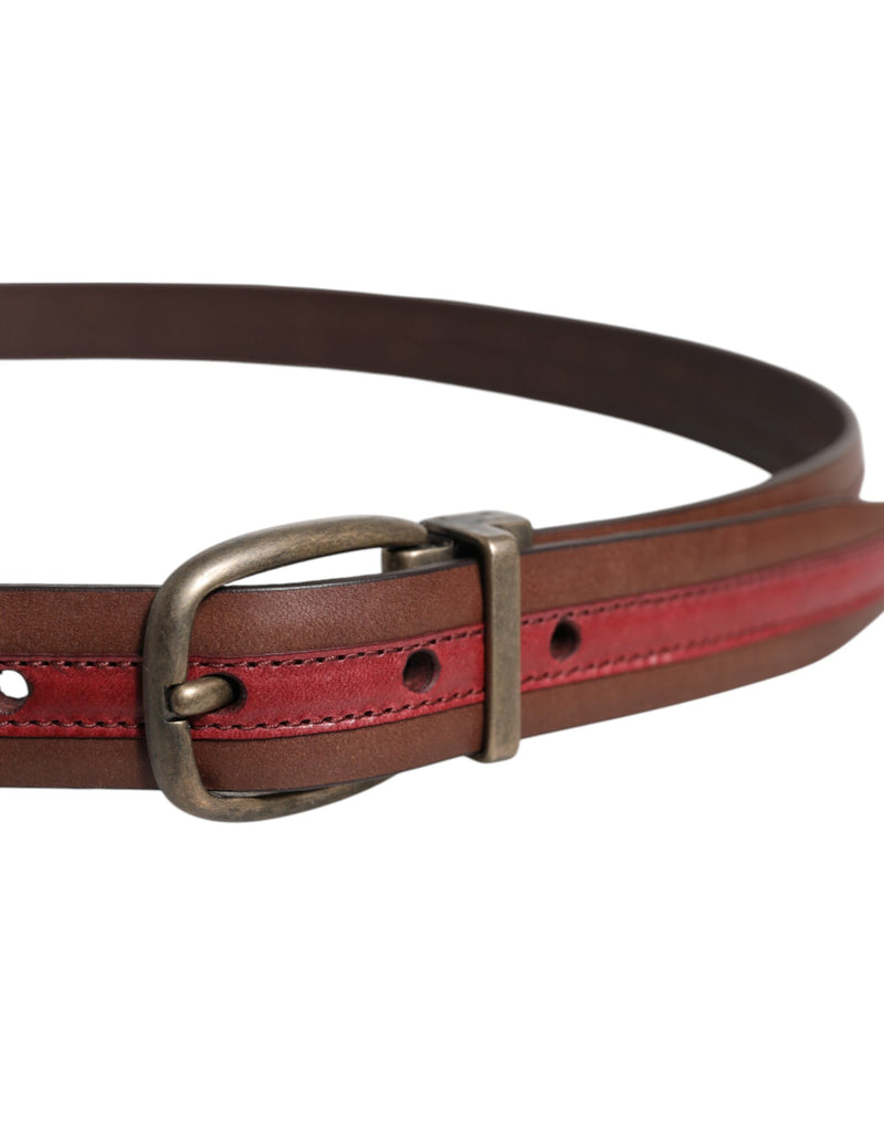Dolce &amp; Gabbana Burgundy leren metalen logo gesp riem