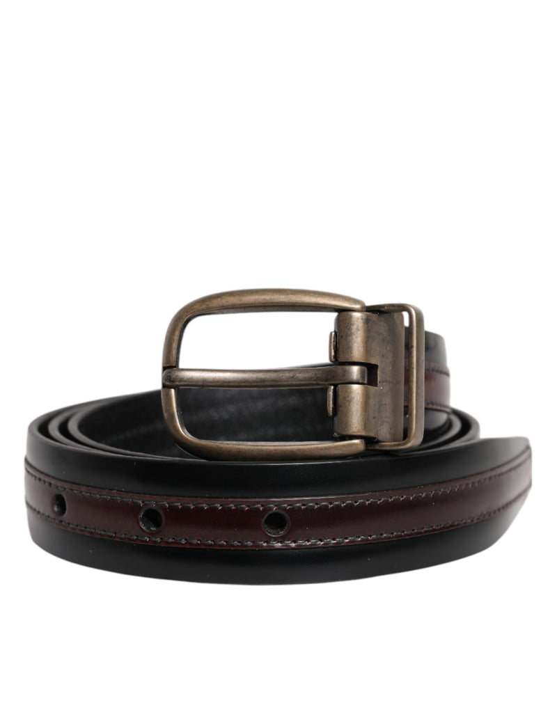 Dolce &amp; Gabbana Zwarte Bordeauxrode Kalfsleren Riem met Metalen Logo Gesp