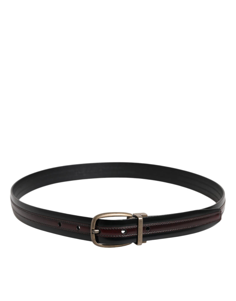 Dolce &amp; Gabbana Zwarte Bordeauxrode Kalfsleren Riem met Metalen Logo Gesp