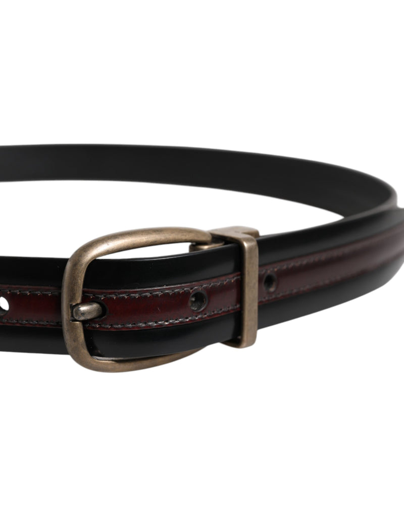 Dolce &amp; Gabbana Zwarte Bordeauxrode Kalfsleren Riem met Metalen Logo Gesp