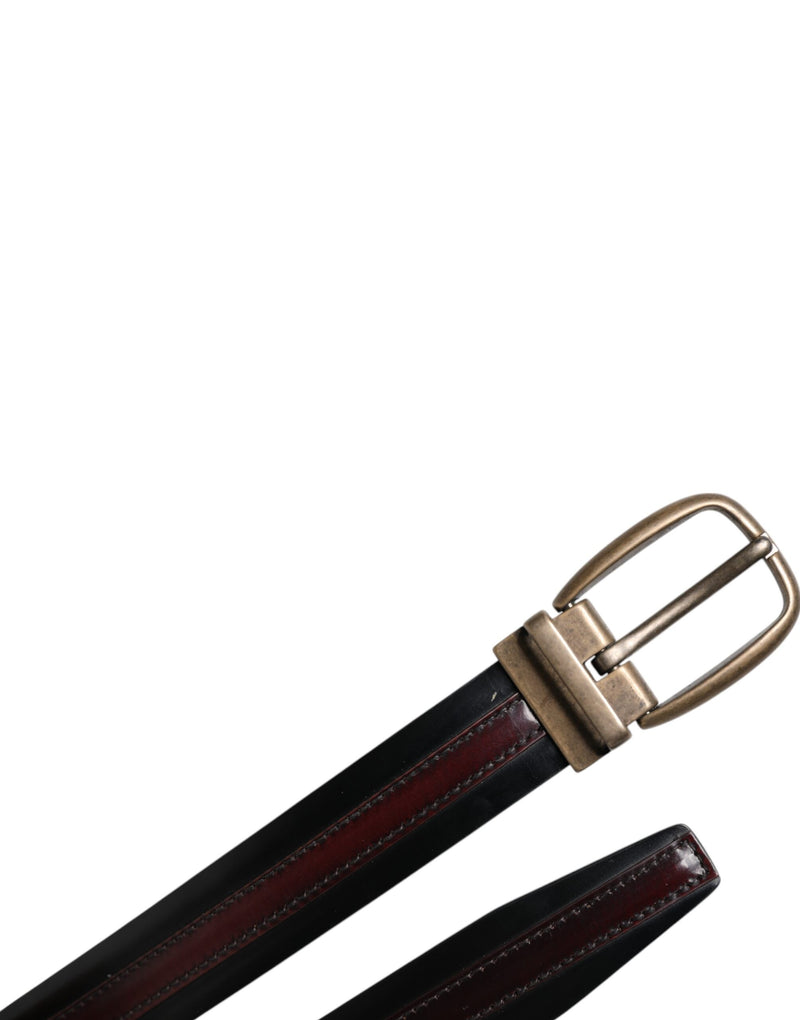 Dolce &amp; Gabbana Zwarte Bordeauxrode Kalfsleren Riem met Metalen Logo Gesp