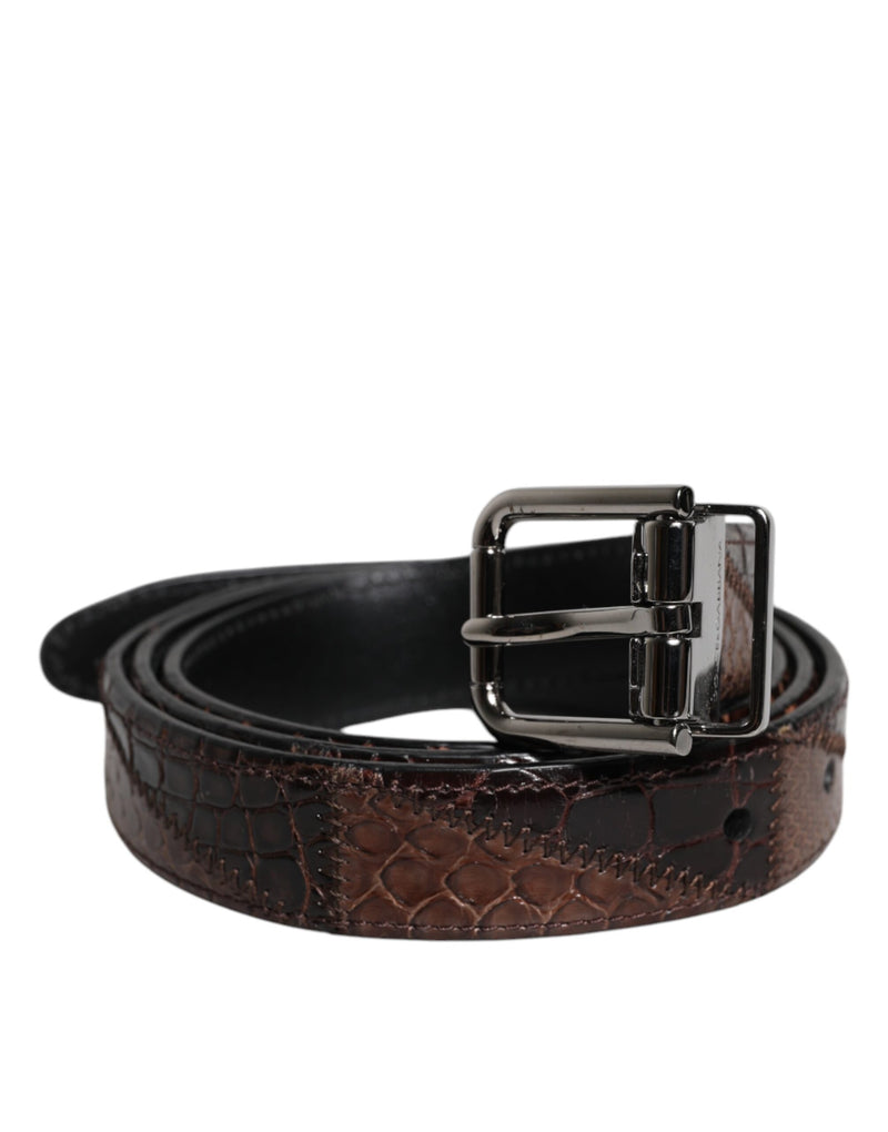 Dolce &amp; Gabbana Bruine Exotische Lederen Metalen Logo Gesp Riem