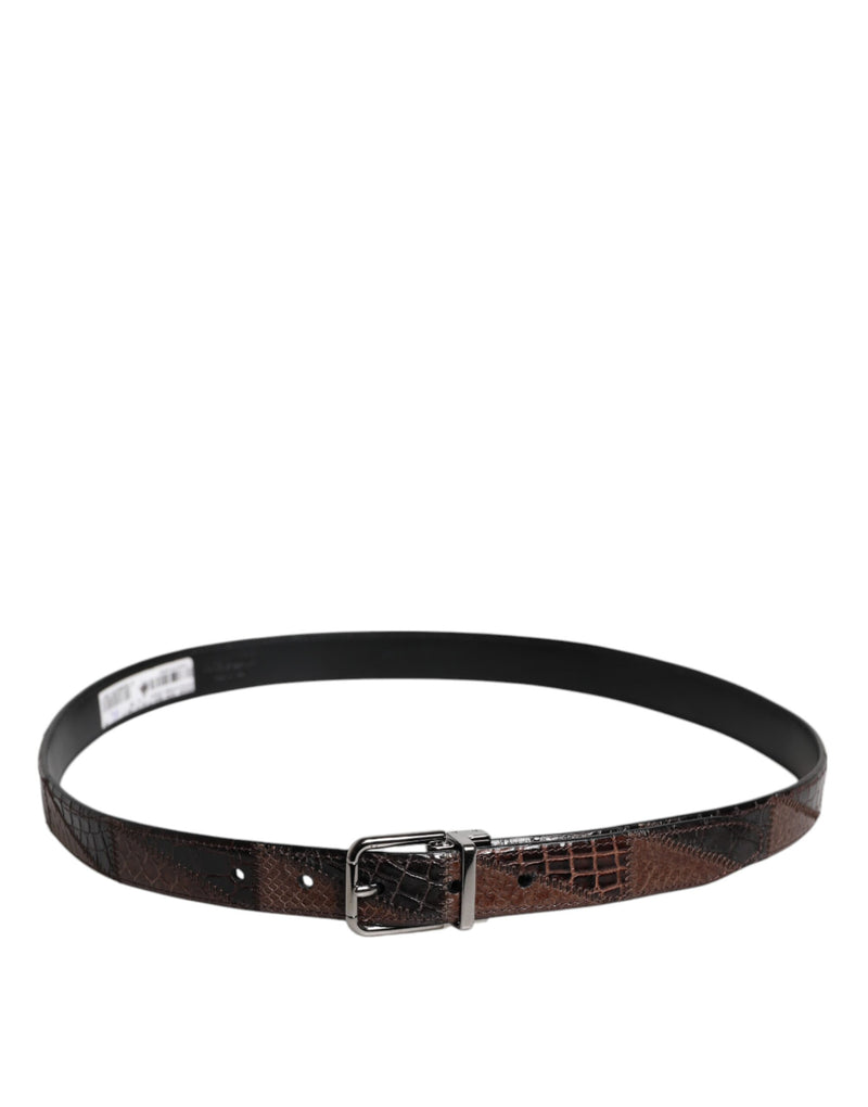 Dolce &amp; Gabbana Bruine Exotische Lederen Metalen Logo Gesp Riem
