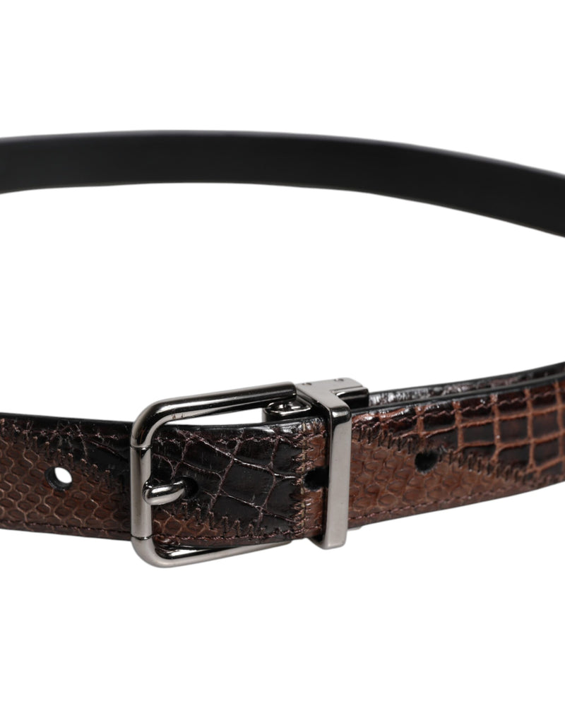 Dolce &amp; Gabbana Bruine Exotische Lederen Metalen Logo Gesp Riem