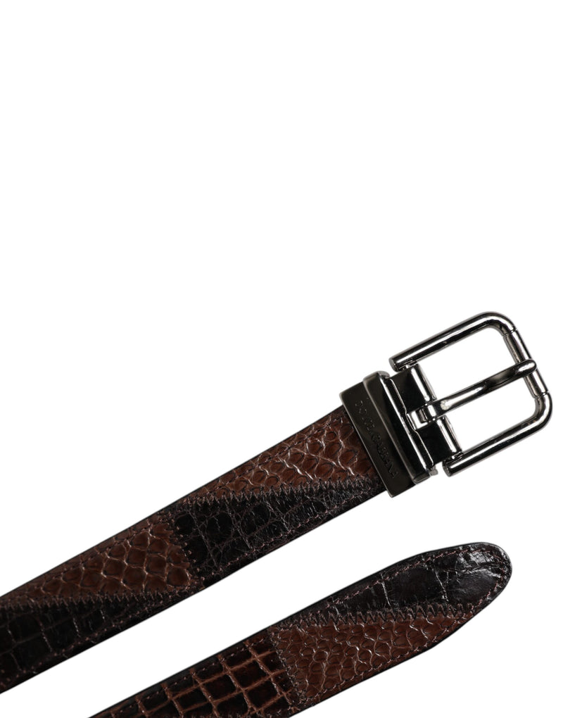 Dolce &amp; Gabbana Bruine Exotische Lederen Metalen Logo Gesp Riem
