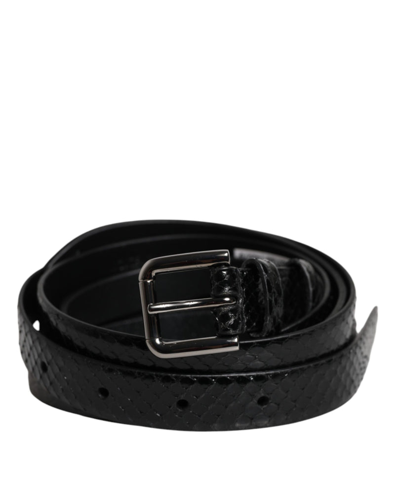 Dolce &amp; Gabbana Zwarte Leren Klassieke Metalen Logo Gesp Riem