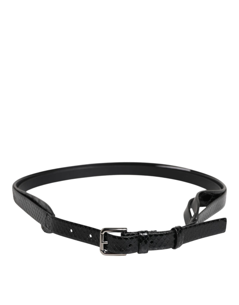 Dolce &amp; Gabbana Zwarte Leren Klassieke Metalen Logo Gesp Riem