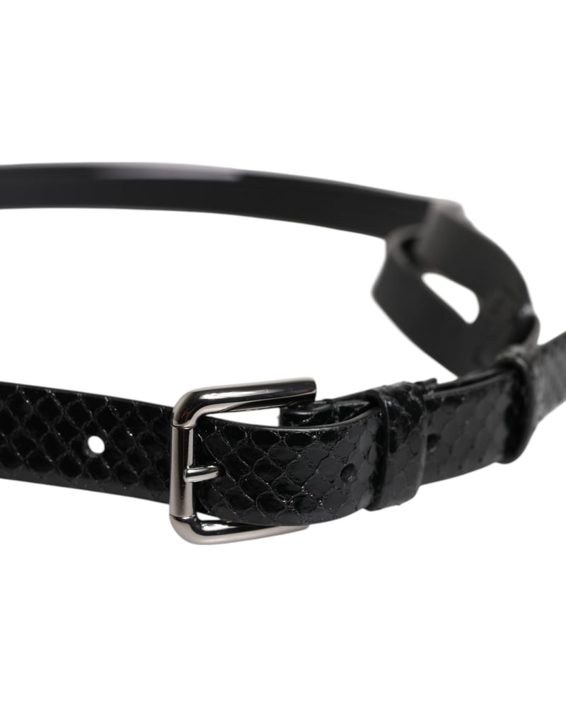 Dolce &amp; Gabbana Zwarte Leren Klassieke Metalen Logo Gesp Riem