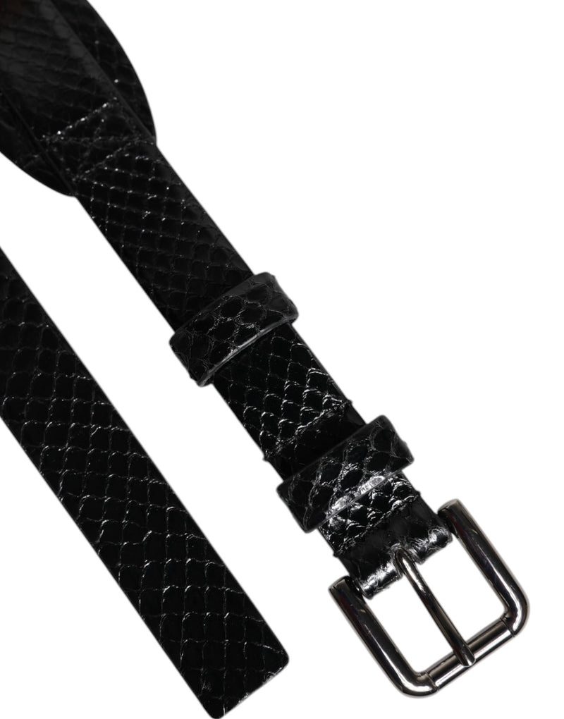 Dolce &amp; Gabbana Zwarte Leren Klassieke Metalen Logo Gesp Riem