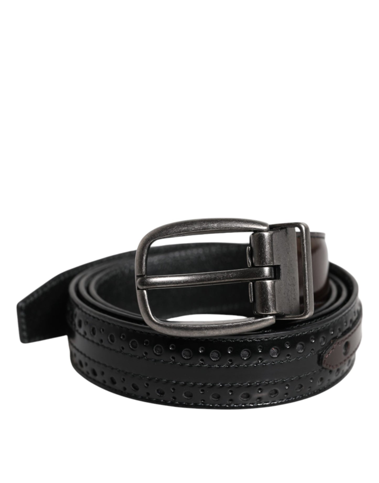 Ceinture classique en cuir noir et marron Dolce &amp; Gabbana avec boucle en métal