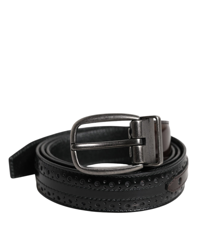 Dolce &amp; Gabbana Zwartbruine Leren Klassieke Metalen Gesp Riem