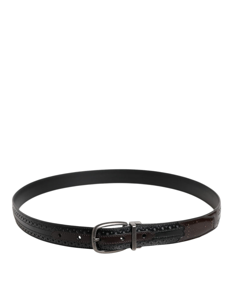 Dolce &amp; Gabbana Zwartbruine Leren Klassieke Metalen Gesp Riem