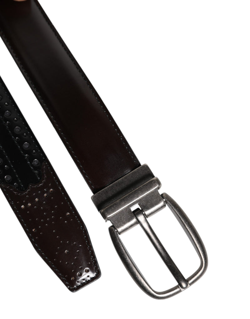 Dolce &amp; Gabbana Zwartbruine Leren Klassieke Metalen Gesp Riem