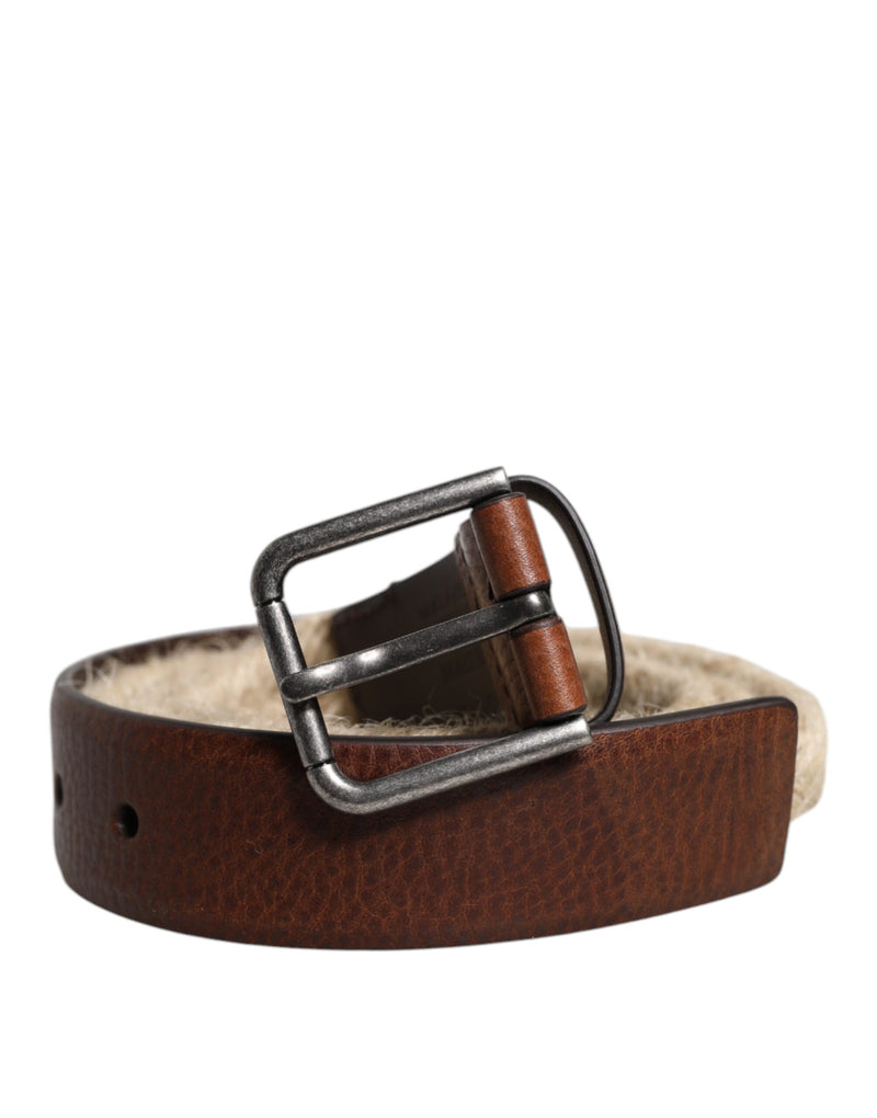 Dolce &amp; Gabbana Bruine Jute Leren Geweven Metalen Gesp Riem