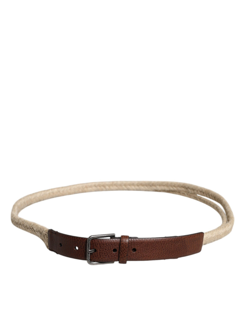Dolce &amp; Gabbana Bruine Jute Leren Geweven Metalen Gesp Riem