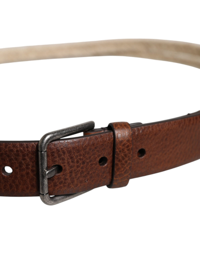 Dolce &amp; Gabbana Bruine Jute Leren Geweven Metalen Gesp Riem