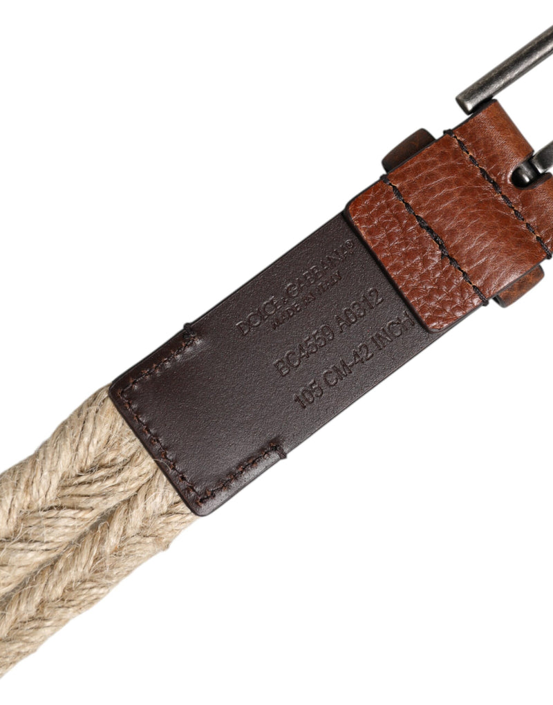 Dolce &amp; Gabbana Bruine Jute Leren Geweven Metalen Gesp Riem