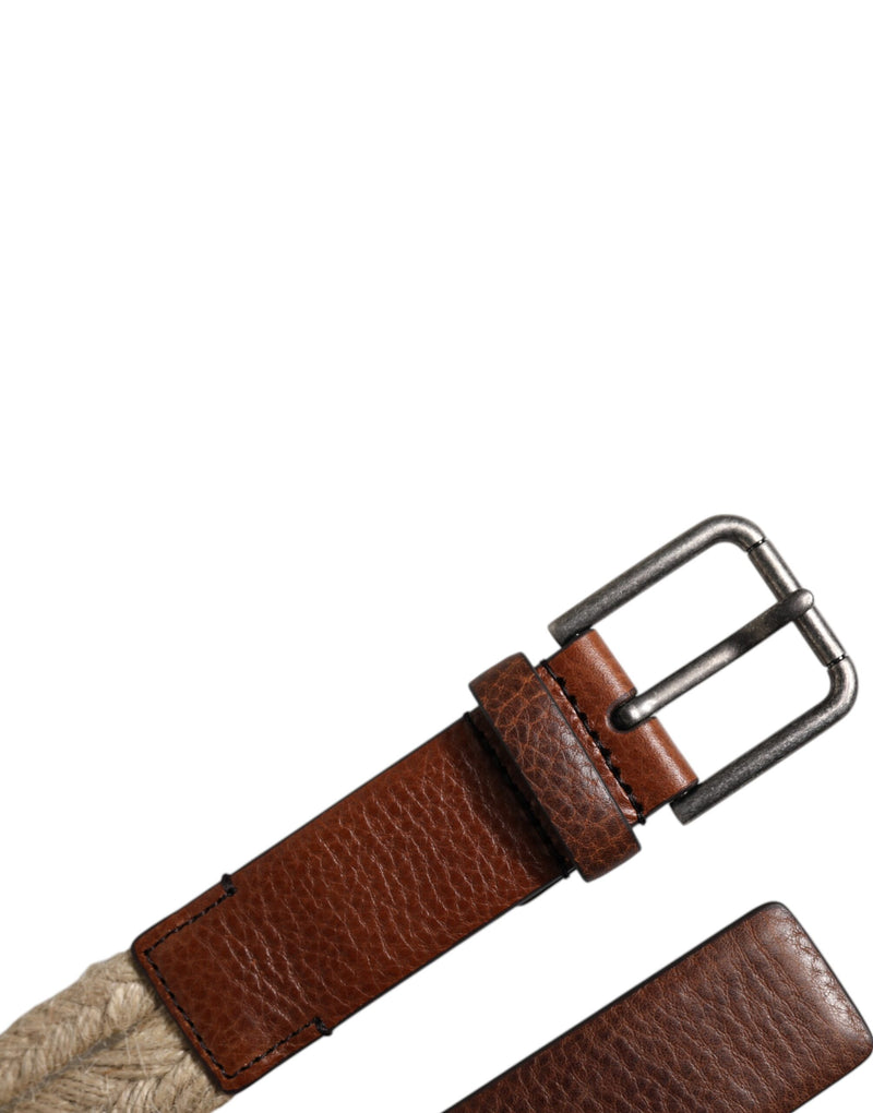 Dolce &amp; Gabbana Bruine Jute Leren Geweven Metalen Gesp Riem