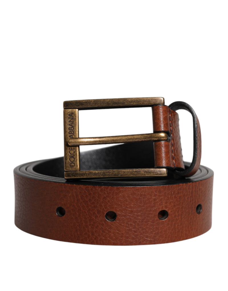 Dolce &amp; Gabbana Bruine Kalfsleren Klassieke Metalen Gesp Riem