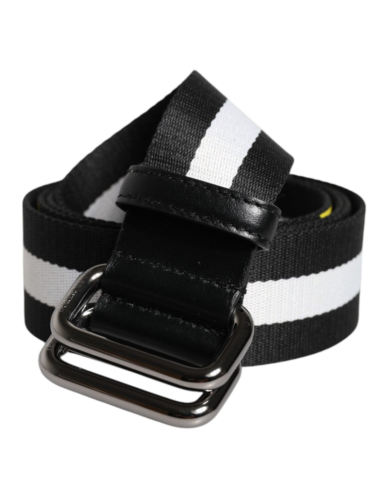 Dolce &amp; Gabbana Zwart Geel Logo Gestreepte Metalen Gesp Riem