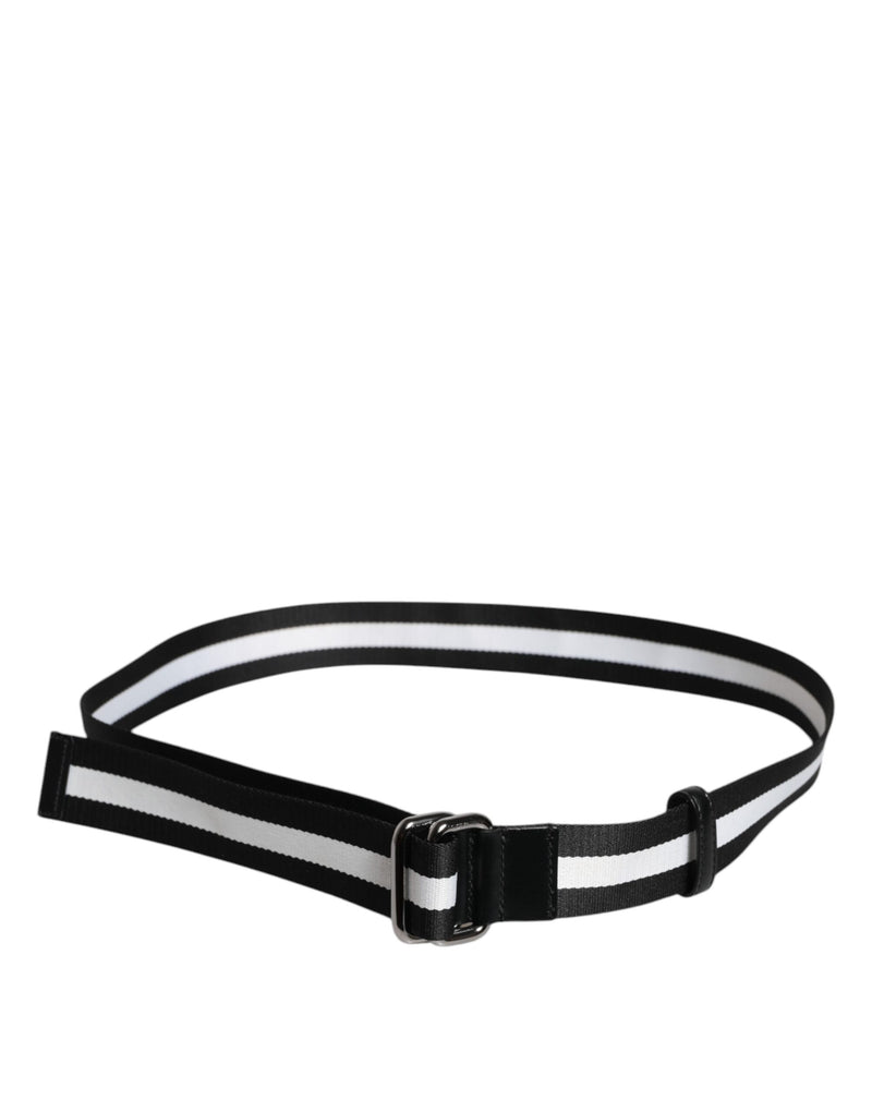 Dolce &amp; Gabbana Zwart Geel Logo Gestreepte Metalen Gesp Riem
