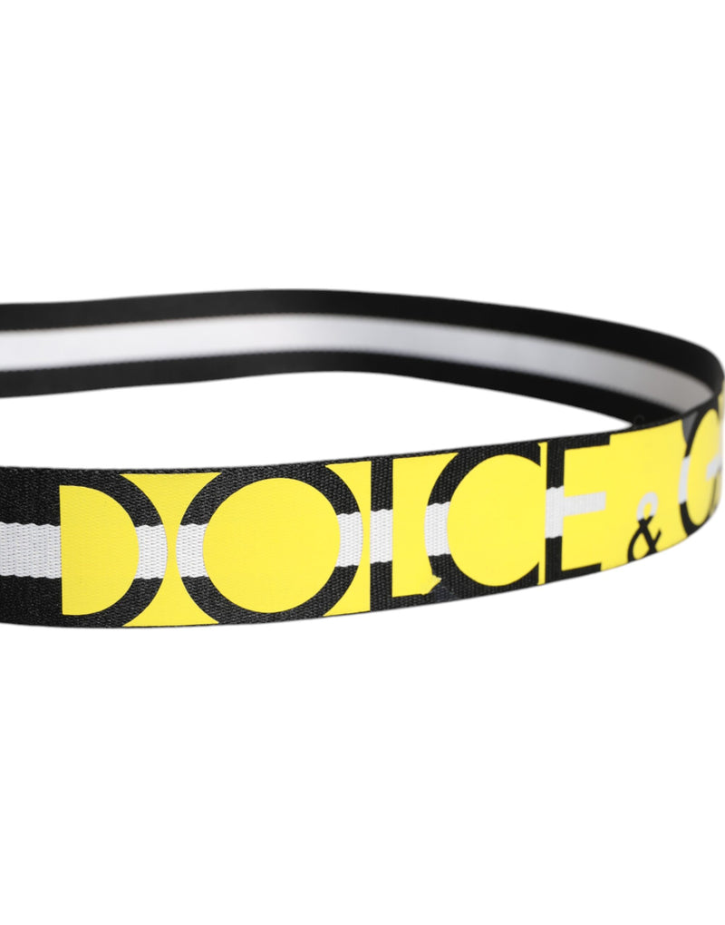 Dolce &amp; Gabbana Zwart Geel Logo Gestreepte Metalen Gesp Riem