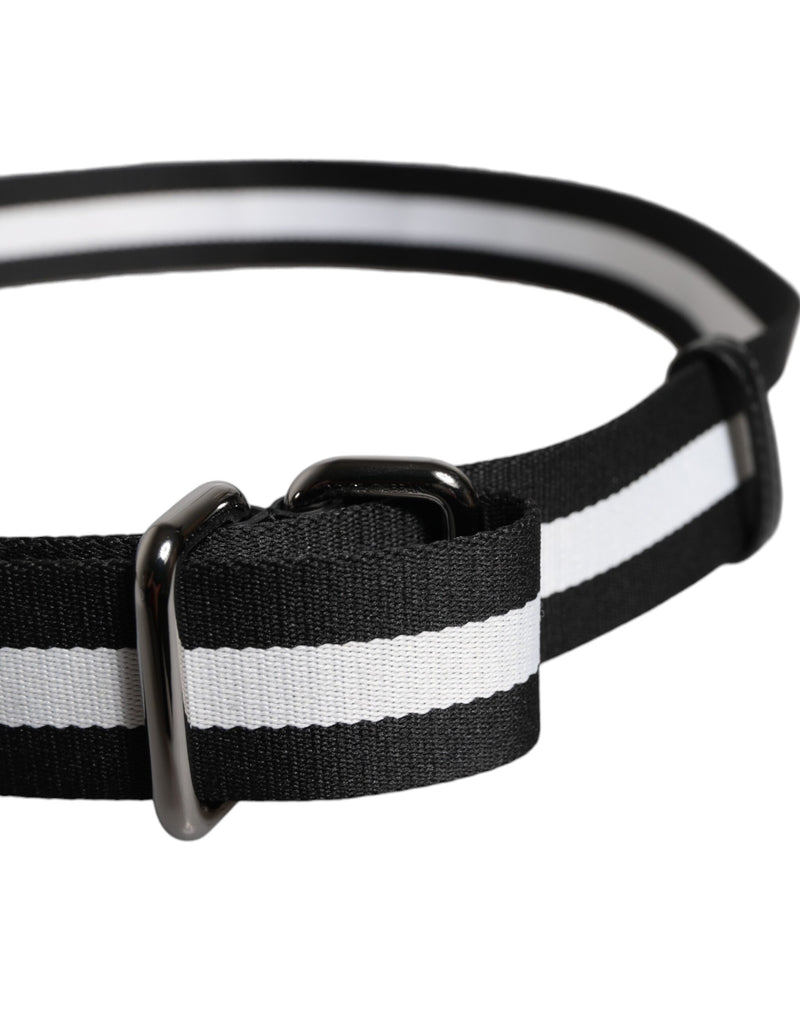 Dolce &amp; Gabbana Zwart Geel Logo Gestreepte Metalen Gesp Riem