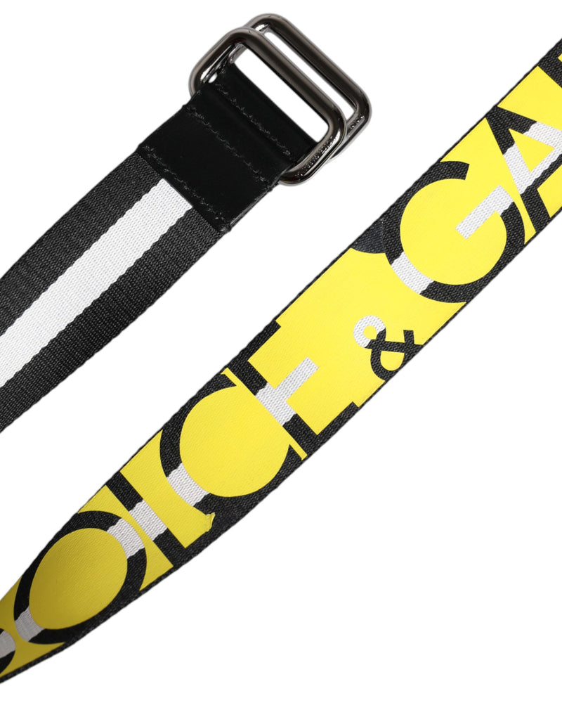 Dolce &amp; Gabbana Zwart Geel Logo Gestreepte Metalen Gesp Riem