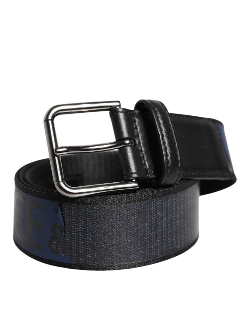 Dolce &amp; Gabbana Zwartblauwe Polyester Bedrukte Metalen Gesp Riem