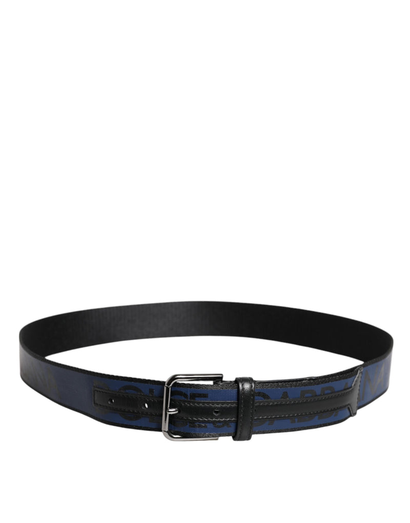 Dolce &amp; Gabbana Zwartblauwe Polyester Bedrukte Metalen Gesp Riem