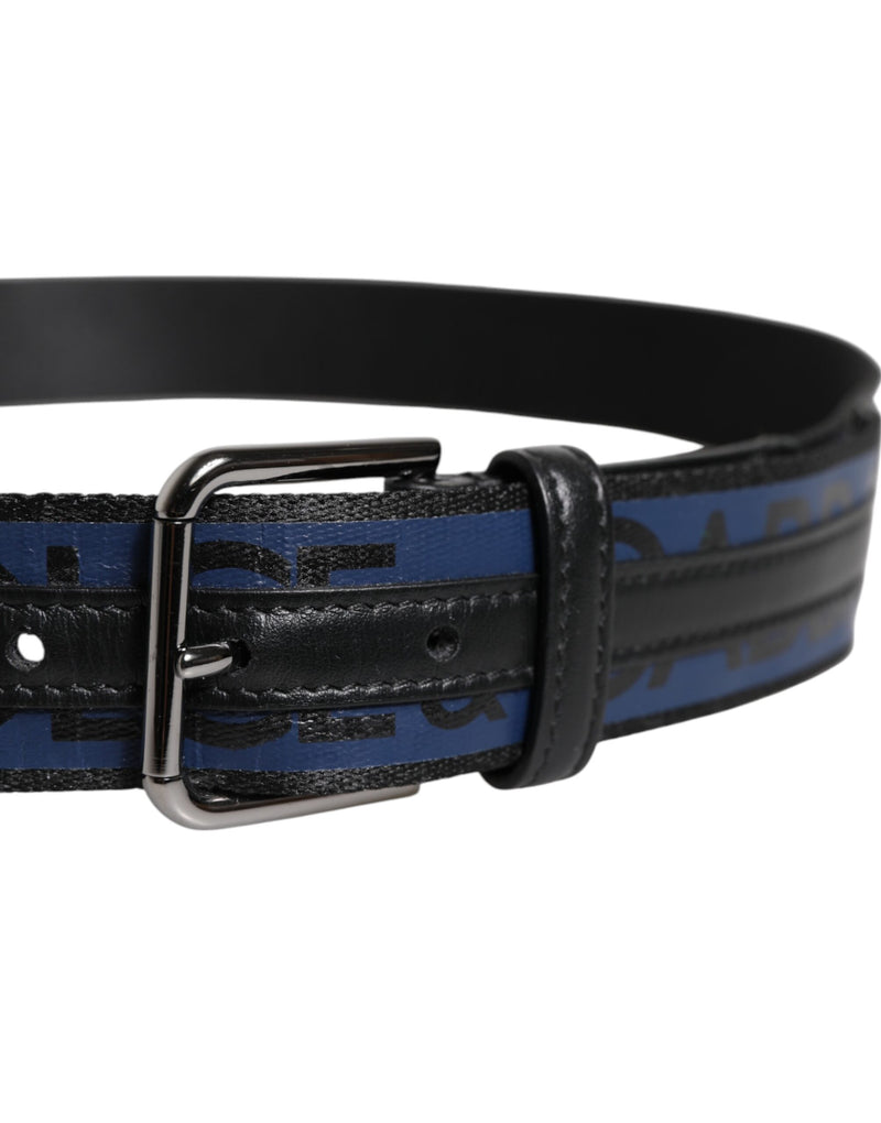 Dolce &amp; Gabbana Zwartblauwe Polyester Bedrukte Metalen Gesp Riem