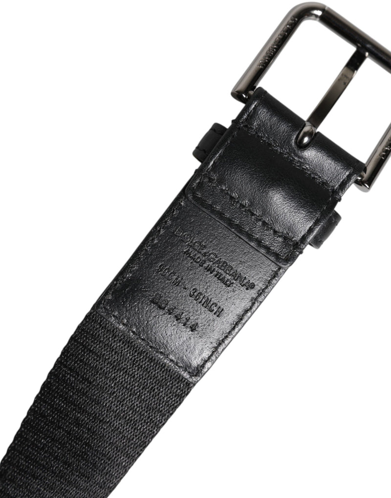 Dolce &amp; Gabbana Zwartblauwe Polyester Bedrukte Metalen Gesp Riem