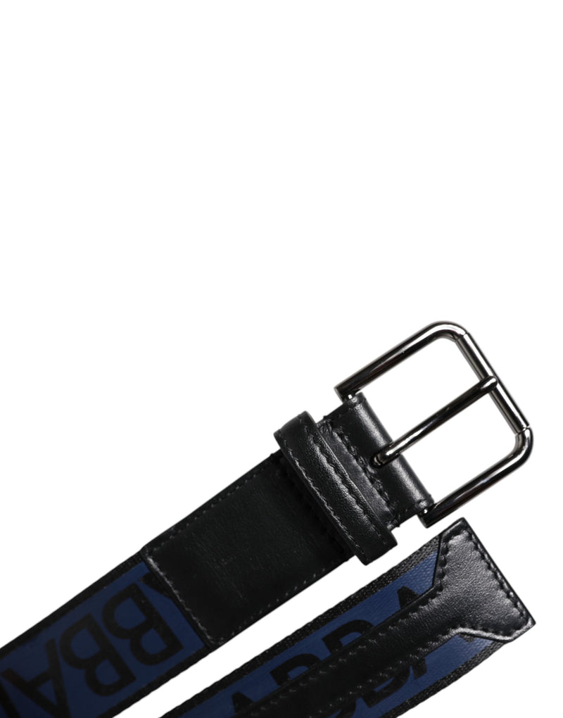 Dolce &amp; Gabbana Zwartblauwe Polyester Bedrukte Metalen Gesp Riem