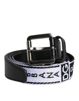 Ceinture à boucle en métal avec logo imprimé noir et blanc Dolce &amp; Gabbana