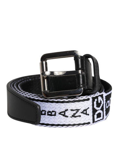 Dolce &amp; Gabbana Zwart Wit Gedrukte Metalen Logo Gesp Riem