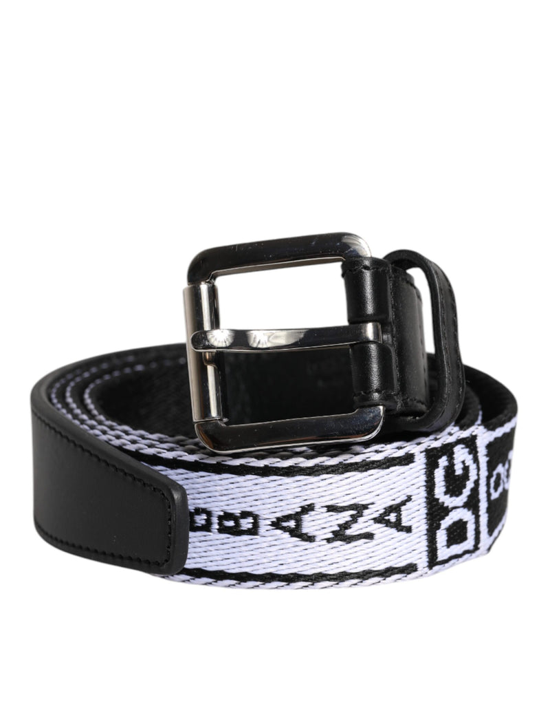 Dolce &amp; Gabbana Zwart Wit Gedrukte Metalen Logo Gesp Riem