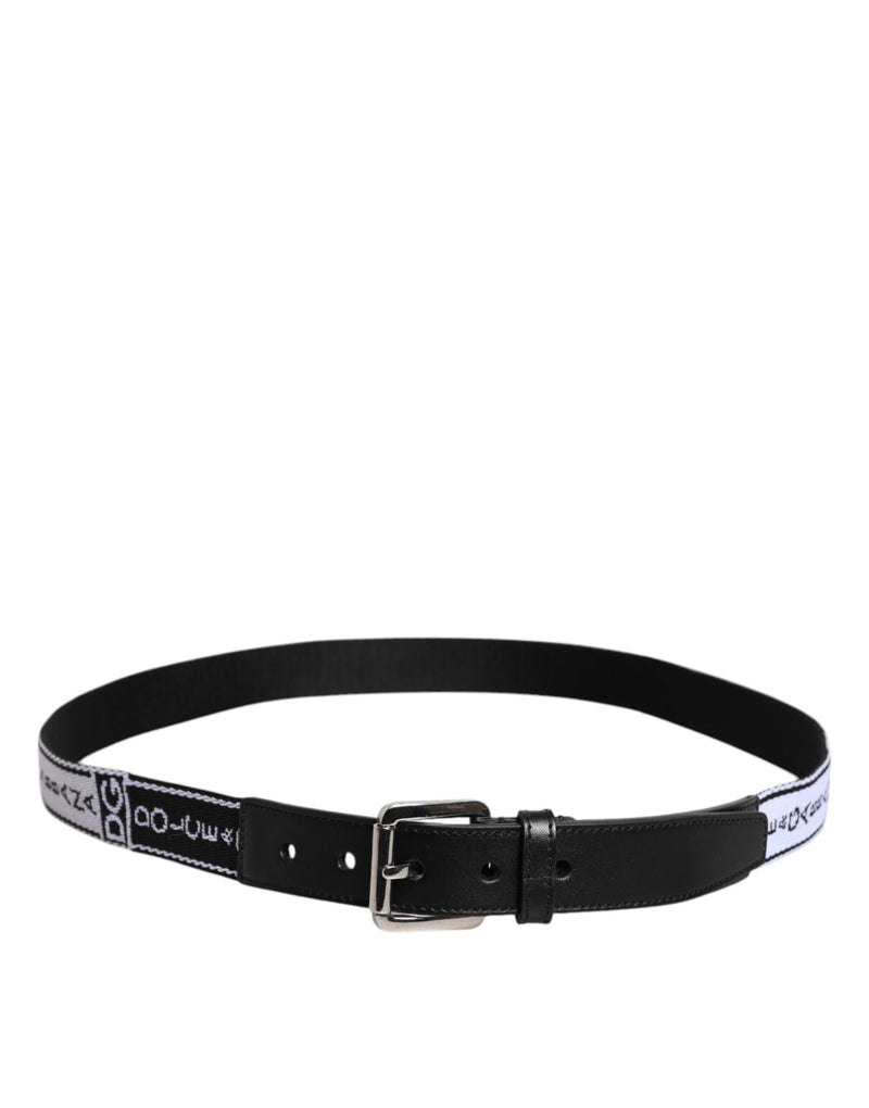 Dolce &amp; Gabbana Zwart Wit Gedrukte Metalen Logo Gesp Riem