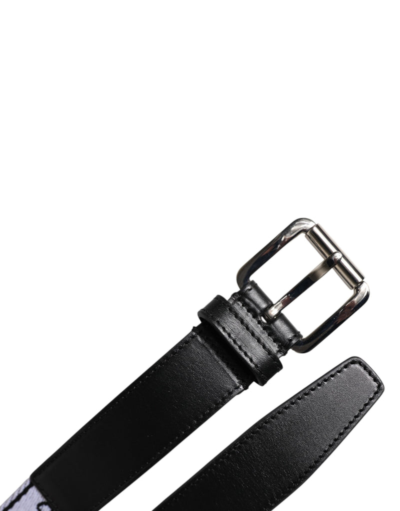 Dolce &amp; Gabbana Zwart Wit Gedrukte Metalen Logo Gesp Riem