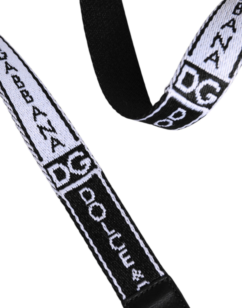 Dolce &amp; Gabbana Zwart Wit Gedrukte Metalen Logo Gesp Riem