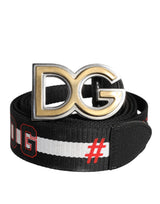 Ceinture à boucle en métal avec logo imprimé noir et blanc Dolce &amp; Gabbana